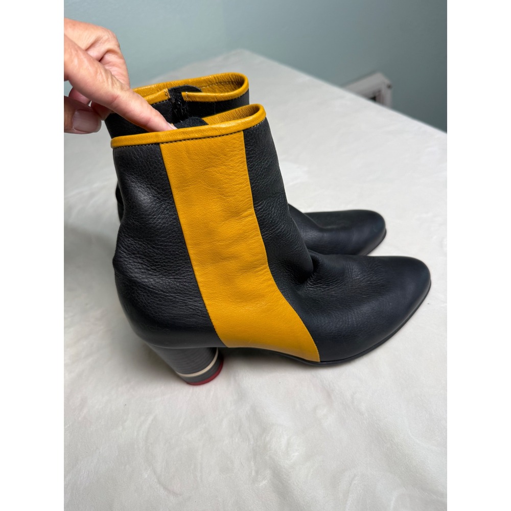Arche Black Karima Yellow Leather Colorblock Ankle Boots Made in France Size 38